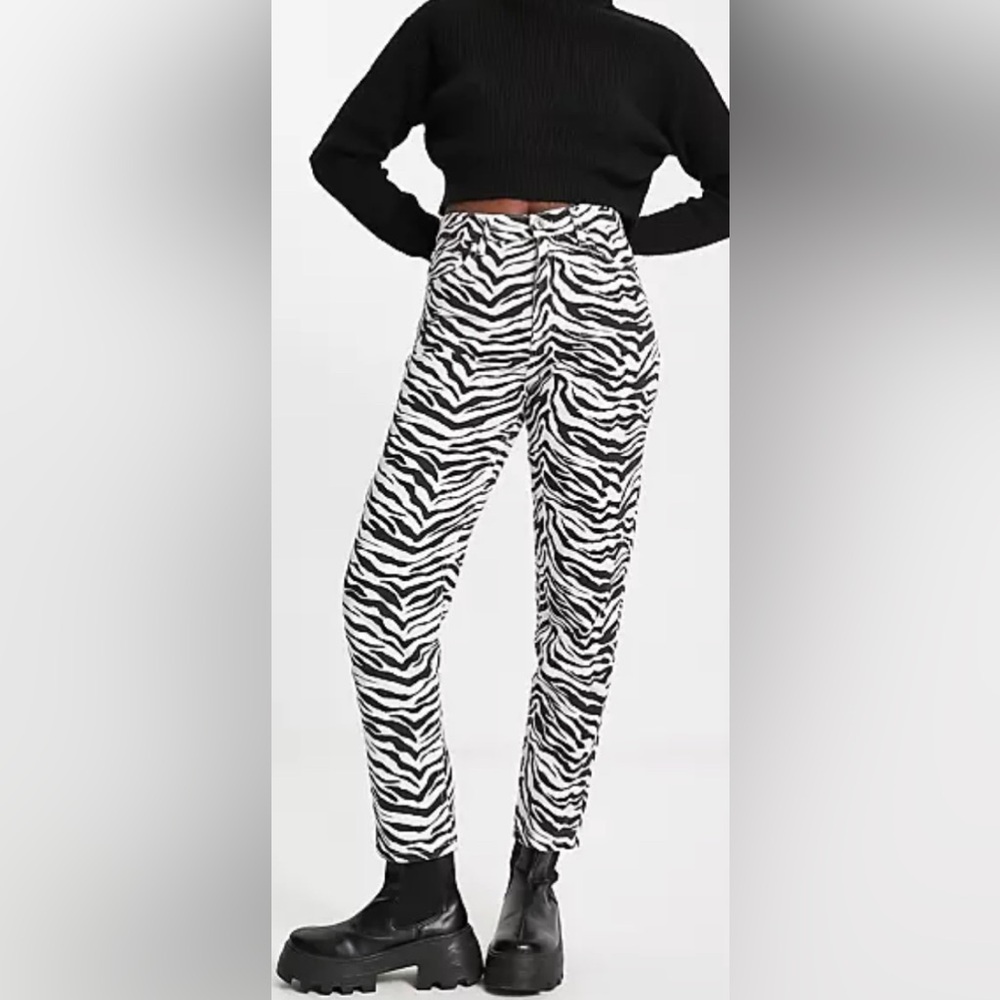 Mango Zebra Print Cropped Mom Jean, Black & White, US size 4
